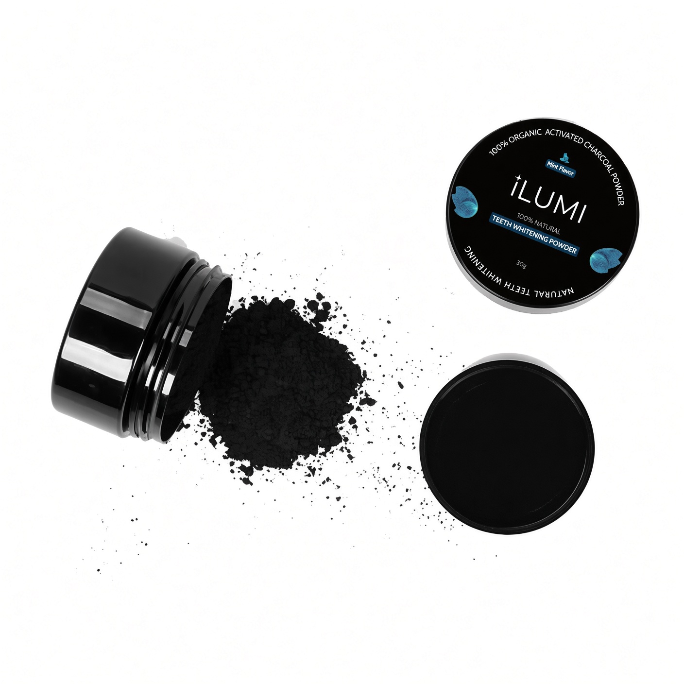 ILUMI Clinical Detox Charcoal Powder — 100% organic activated charcoal tooth polish powder, mint flavor, 30g jar